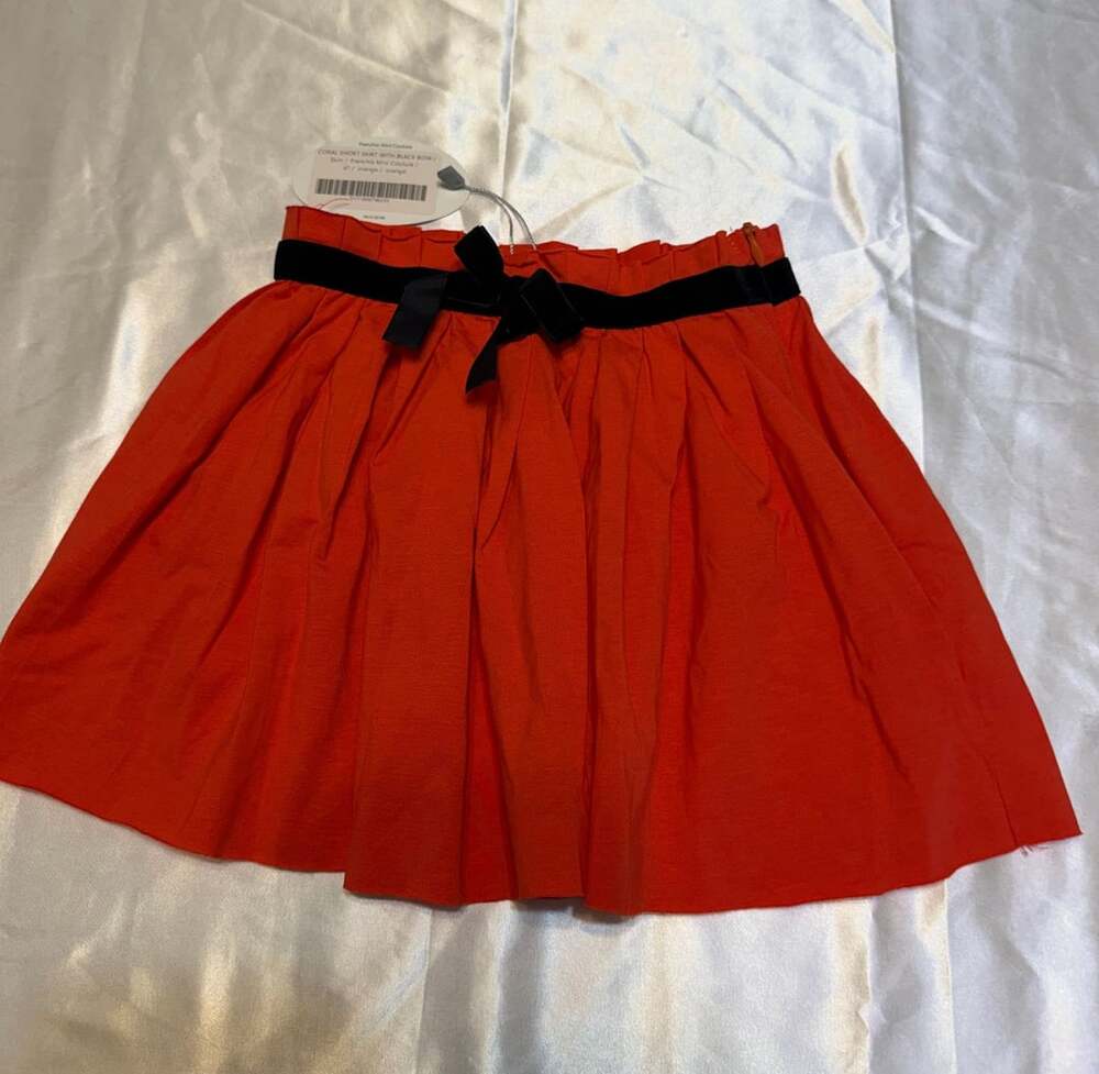 Frenchie Mini Couture Coral Short Skirt with Black Bow Size 4T